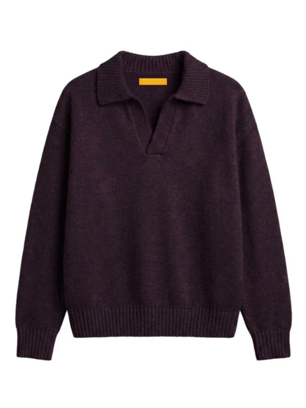 V-Neck Collared Knit Sweater in Dark Plum